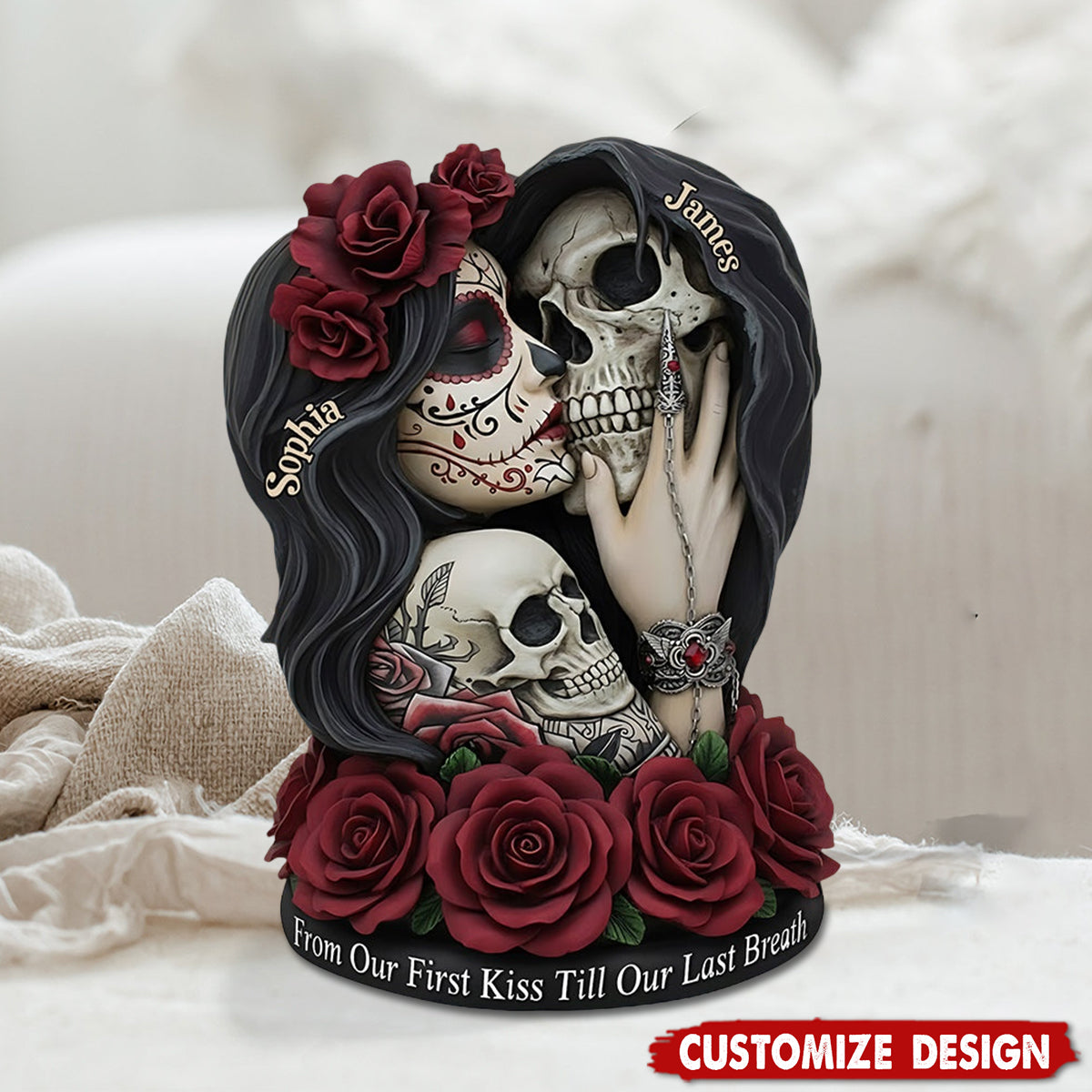 From Our First Kiss Till Our Last Breath - Personalized Skull Custom Shaped Acrylic Plaque
