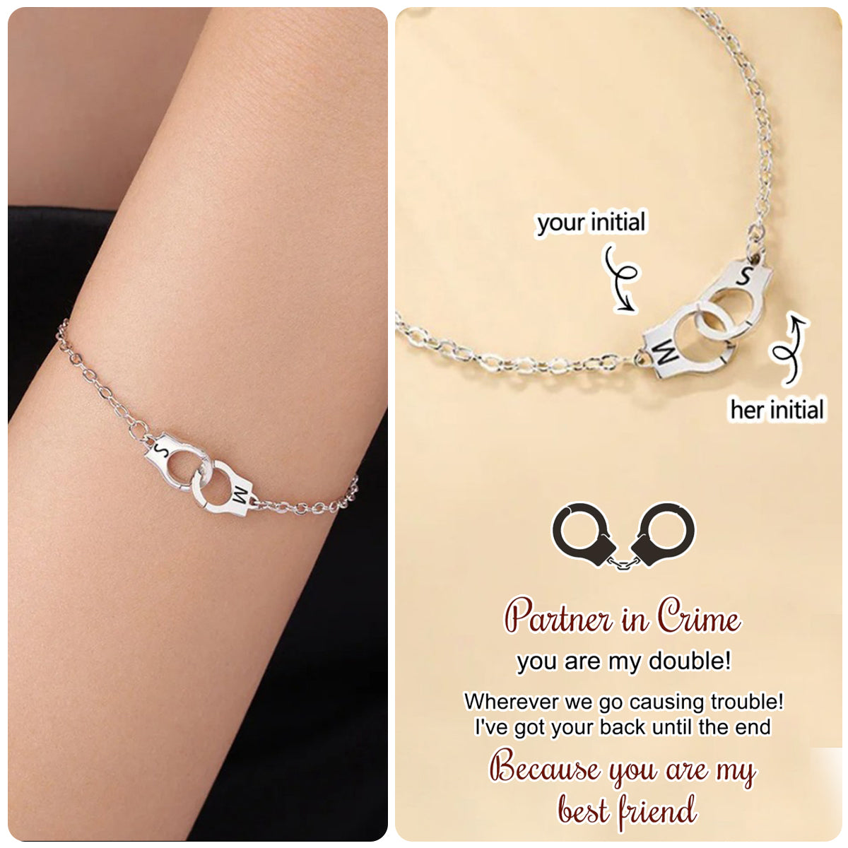 Personalized Handcuff Interlocking Infinity Double Initials Bracelet