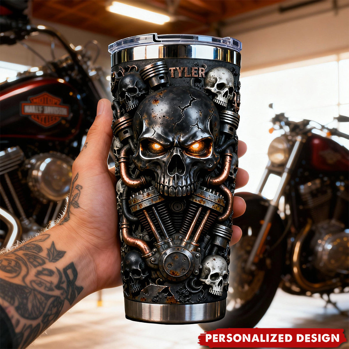Personalized Fierce Skull Motorcycle Tumbler Gifts For Bikers