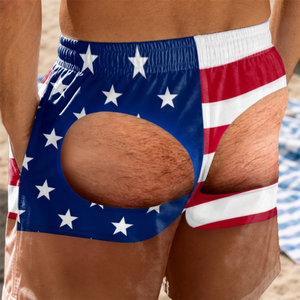 Personalized Funny Patriotic Men Swim Trunks - Gifts For Husband, Son, Grandson, Brother, Grandpa, Dad, Yourself - Look Twice