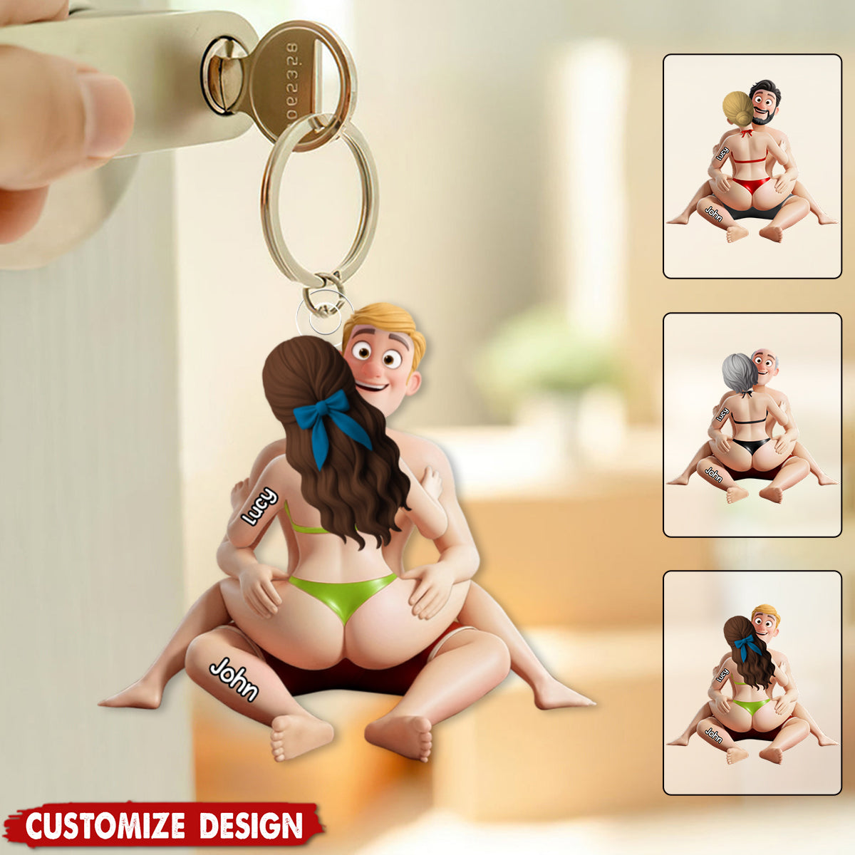Playful Hugging Couple Acrylic Keychain - Personalized Gifts For Couples