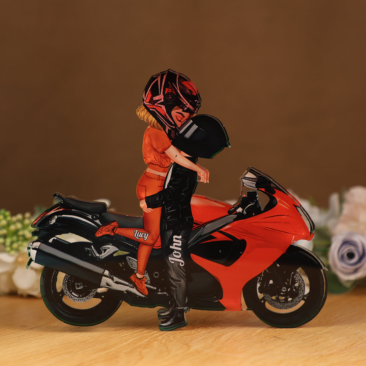 Motorcycle Kissing Doll Couple Personalized Acrylic Plaque
