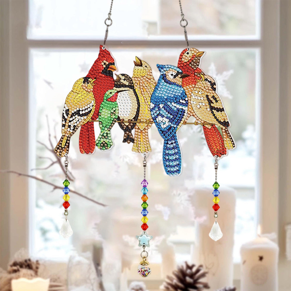 Diamond- Art Hanging Kit - Special Rhinestone 5D Window Ornament - Gift For Bird Lovers