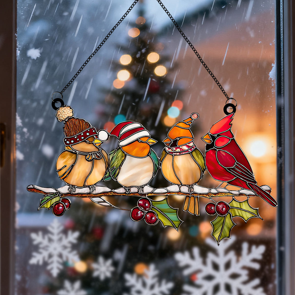Christmas Cardinal Acrylic Suncatcher, Holiday Birds Window Ornament