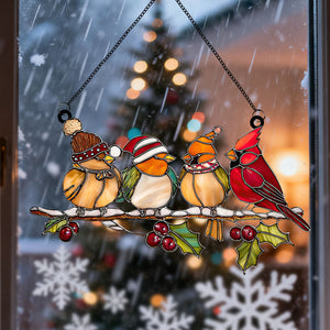 Christmas Cardinal Acrylic Suncatcher, Holiday Birds Window Ornament