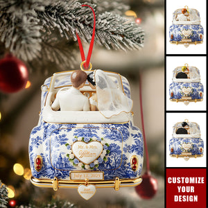 Personalized Newlywed Toile de Jouy Custom Acrylic Ornament, Wedding Gift for Couples