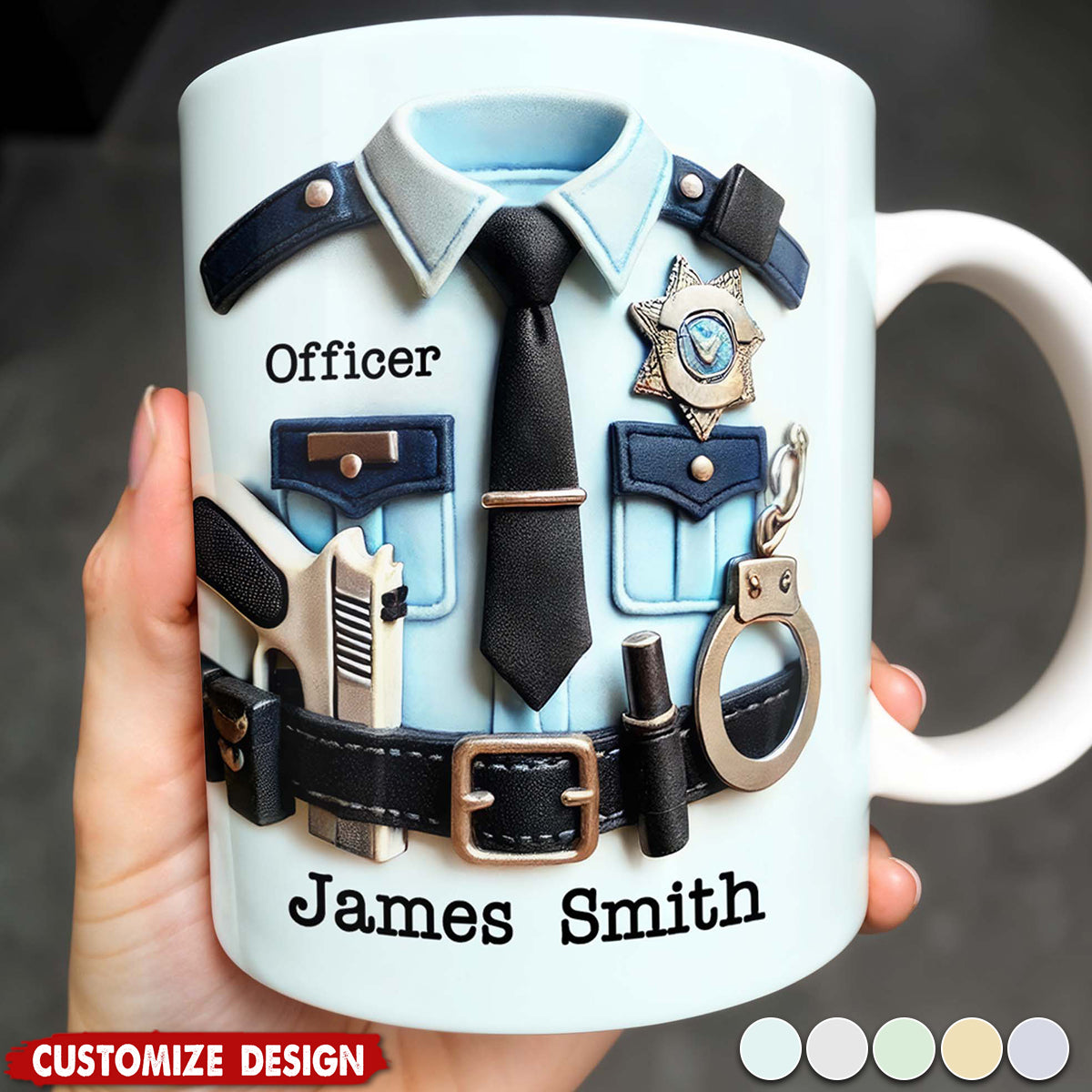 Officer, Police Uniform, Badge and Handcuffs-Personalized Coffee Mug-Gift for Police Officers