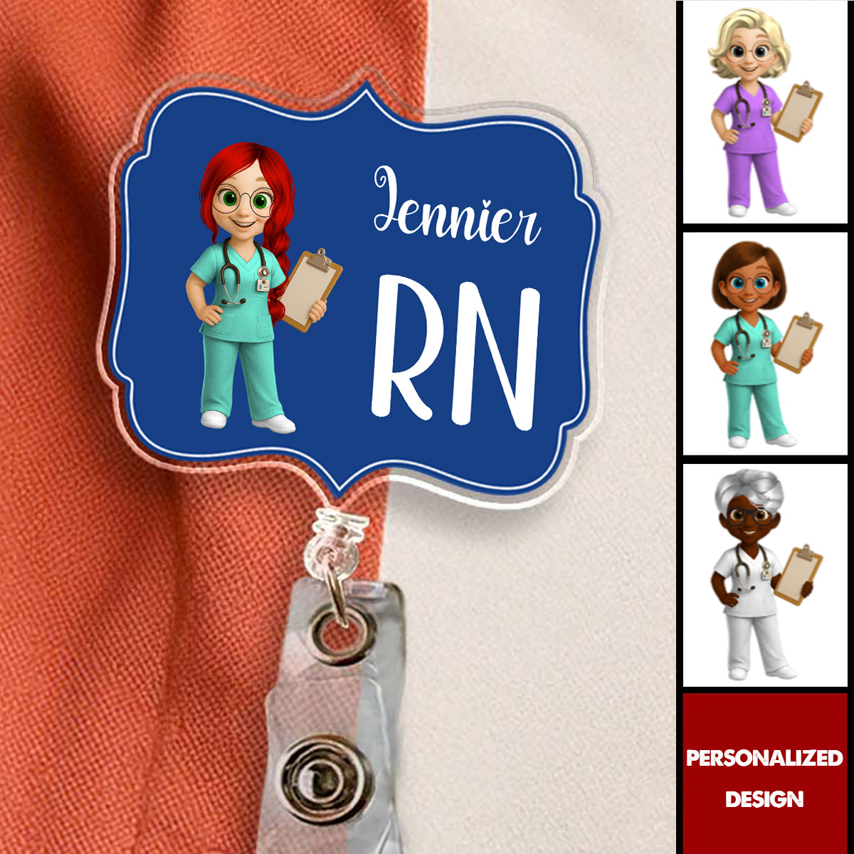 Custom Cheerful Cartoon Nurse Badge Reel-Gift For Nurses and Healthcare Workers