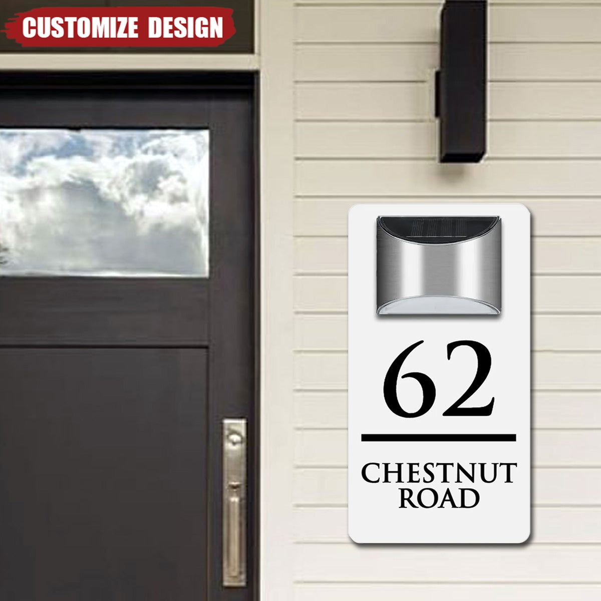 Modern Personalized House Number Address Sign With Waterproof Solar Powered LED Light