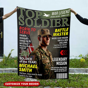 Personalized Army Gifts Soldier Custom Magazine Cover Blanket, Army Retirement Gift for Navy Marine Air Force