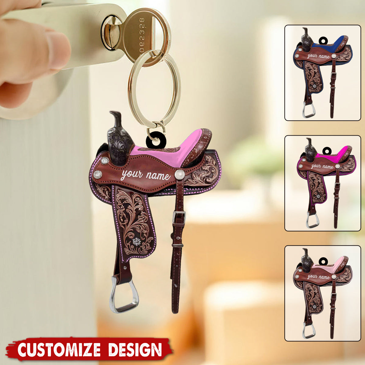 Personalized Horse Saddle Keychain - Gift for Western Lovers,Horse Lovers,Cowboy