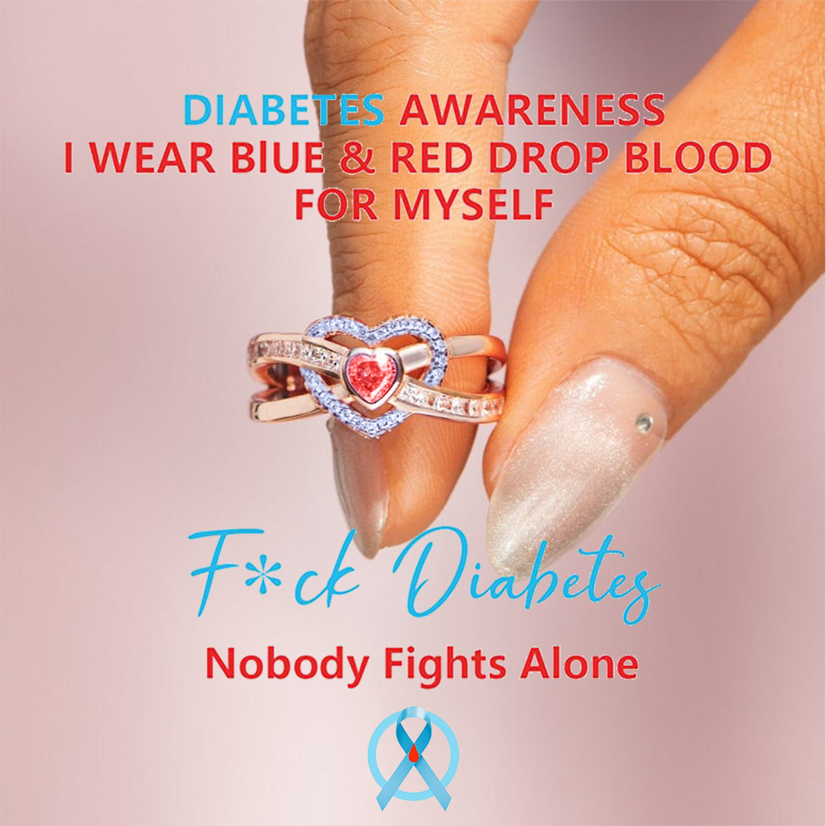 November 14th World Diabetes Day-Blue & Red Drop Blood Infinite Love Ring
