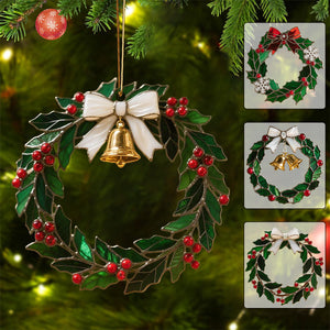 Christmas Stained Holly Wreath Ornament