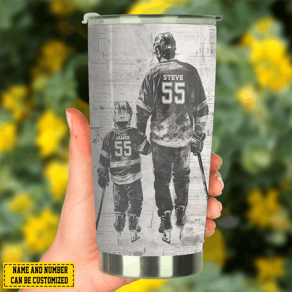 Behind Every Hockey Player-Personalized Hockey Dad Son Stainless Steel Tumbler-Father's Day Gift For Hockey Lovers