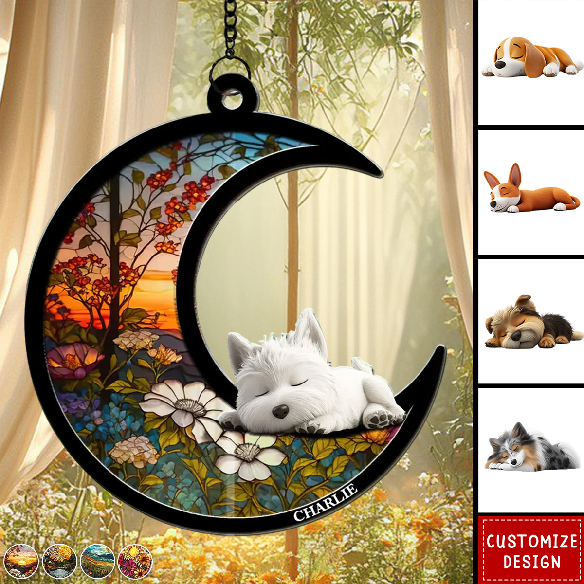 Dreaming Of Treats And Belly Rubs - Personalized Suncatcher - Gift For Dog Lovers