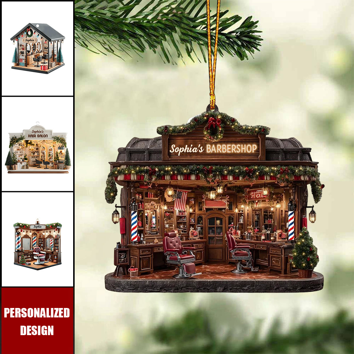 Personalized Hair Salon Acrylic Christmas Ornament Gift For Hairdresser