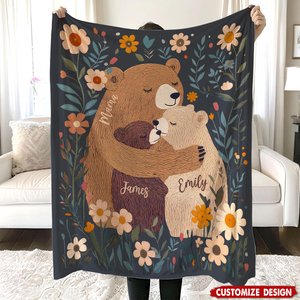 Personalized Mama Bear Flower Blanket - Gift for Mom Grandma