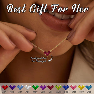 Personalised Dainty Heart Birthstone Necklace-Gift for Her