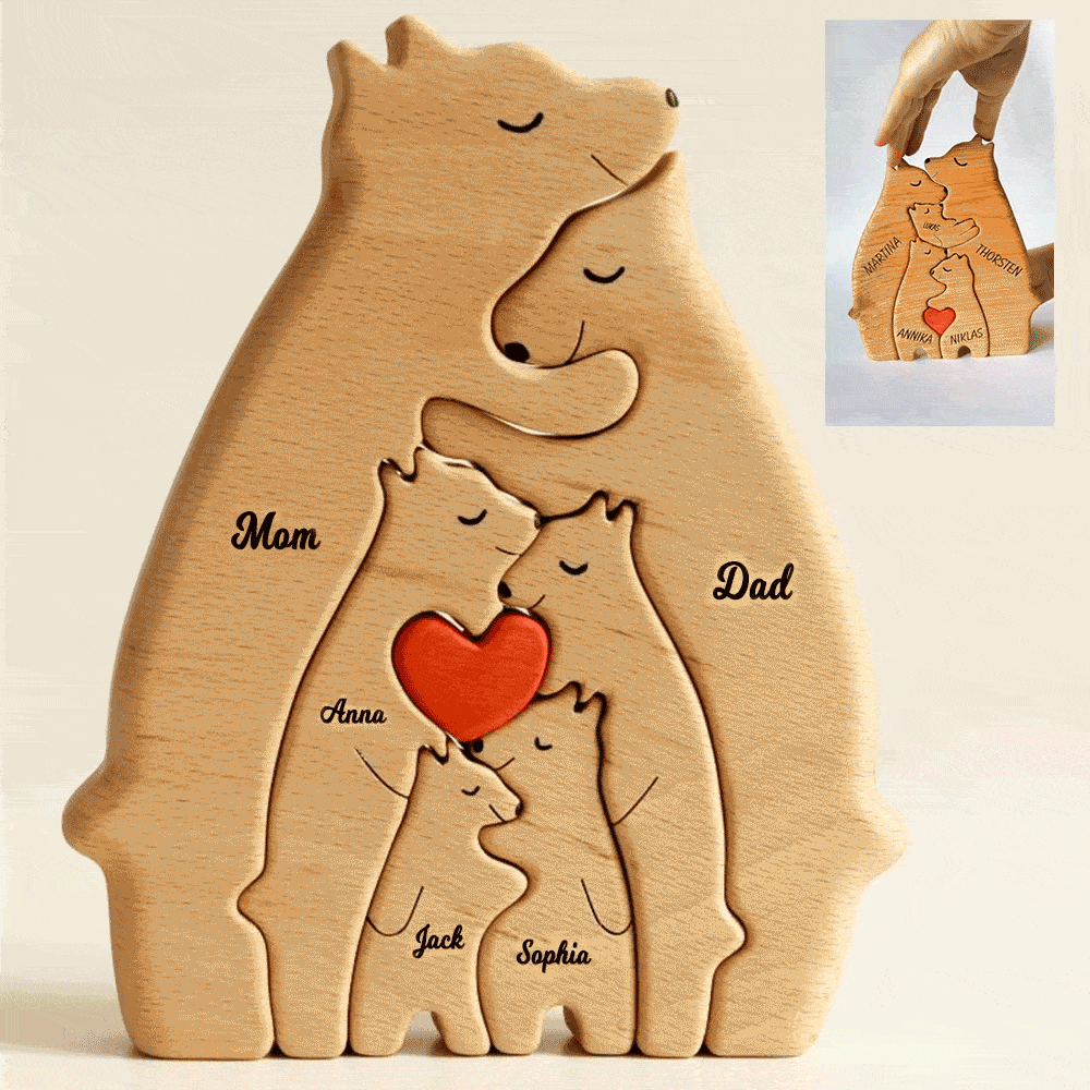 New Release - Personalized Bear Family Wooden Art Puzzle, Gift For Family