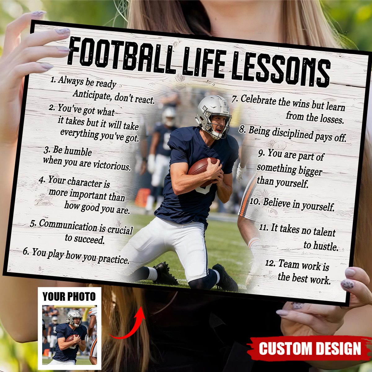 Custom Photo, Football Life Lessons-Personalized Poster, Gift For Football Lover