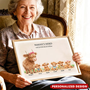 Nanny & Grandad's Herd Highland Cow Family-Personalised Poster-Gift for Grandma, Grandpa