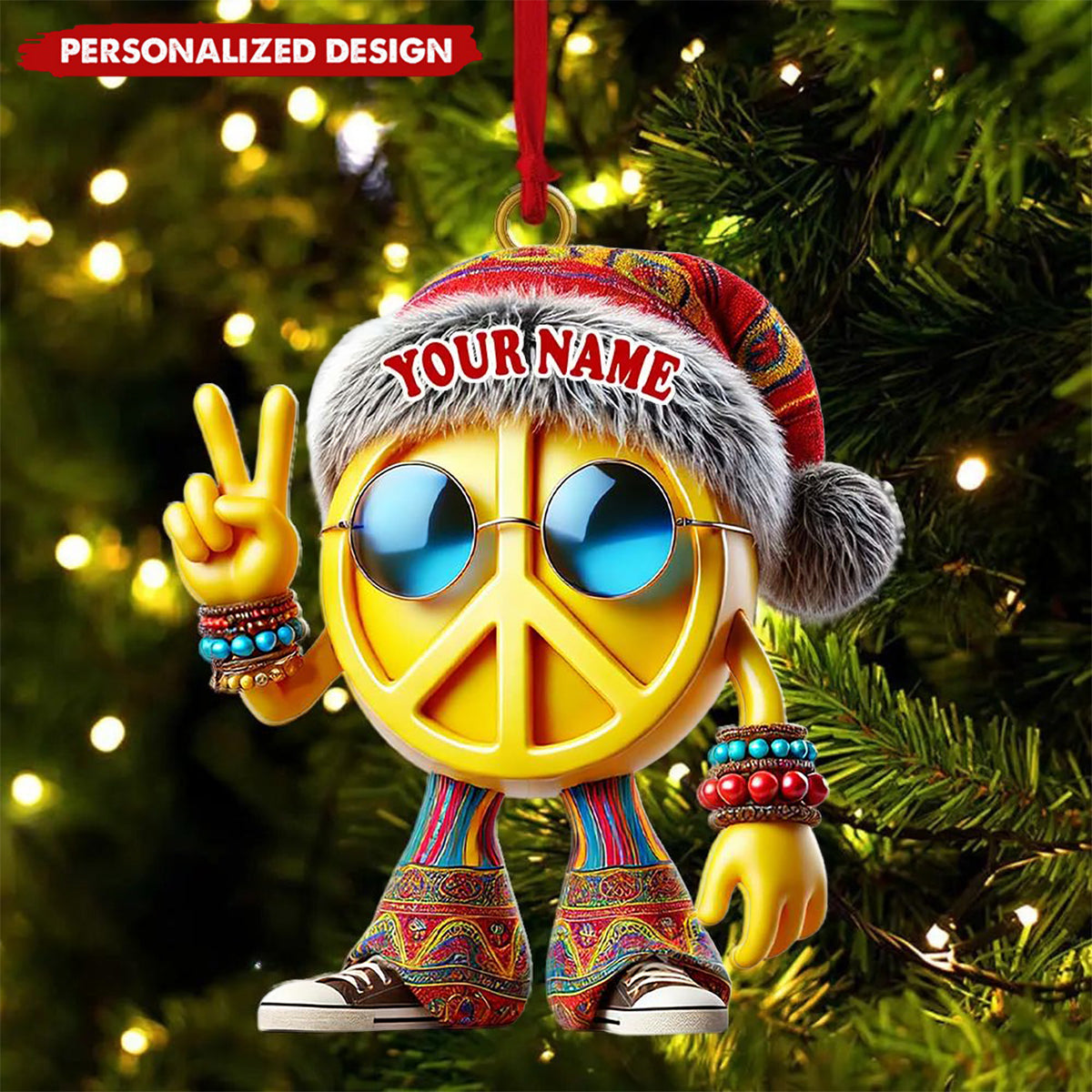 Custom Name Hippie Love Ornament, Christmas Gift Decoration