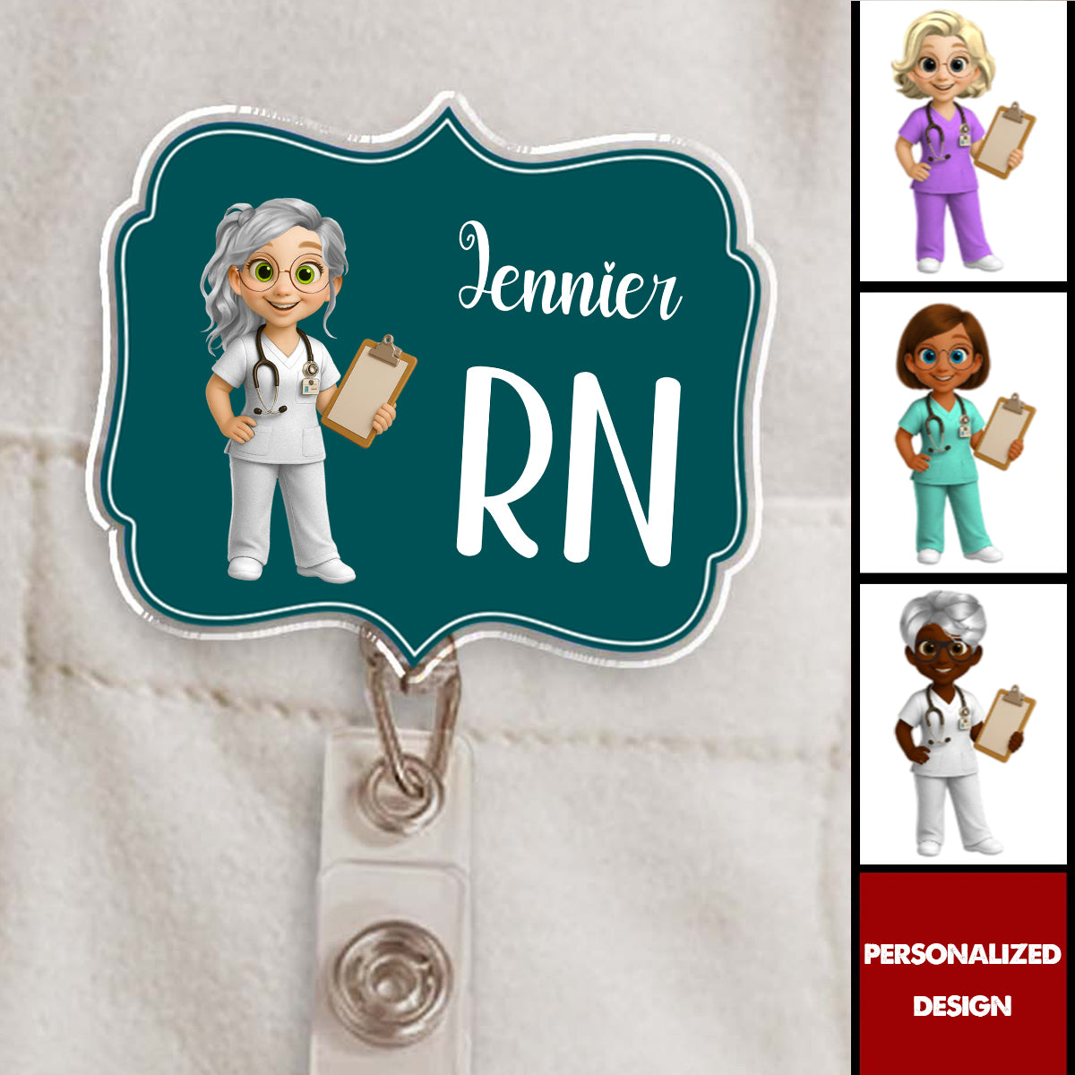 Custom Cheerful Cartoon Nurse Badge Reel-Gift For Nurses and Healthcare Workers