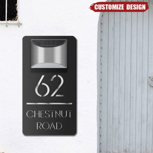 Modern Personalized House Number Address Sign With Waterproof Solar Powered LED Light