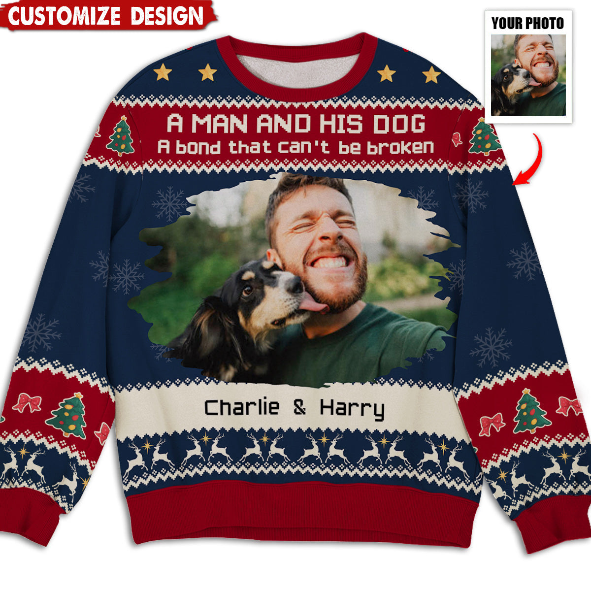 A Man/Girl And His Dog Christmas Photo - Personalized Custom All-Over-Print Sweatshirt