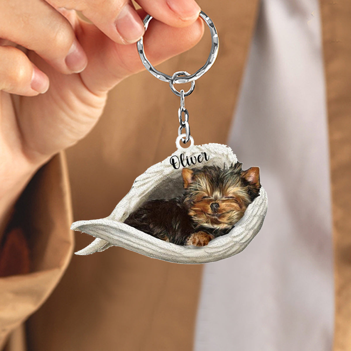 Personalized Dog Sleeping Angel Keychain - Memorial Gift Idea For Dog Loss