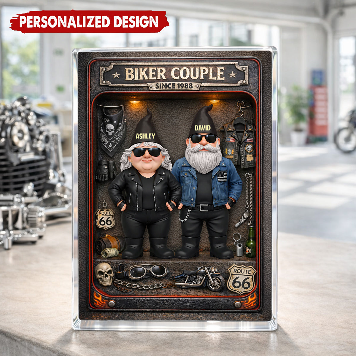 Personalized Biker Couple Acrylic Block Plaque - Anniversary, Valentine's Day Gift, Gift For Him, Gift For Her