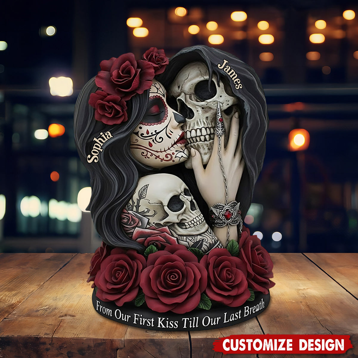 From Our First Kiss Till Our Last Breath - Personalized Skull Custom Shaped Acrylic Plaque