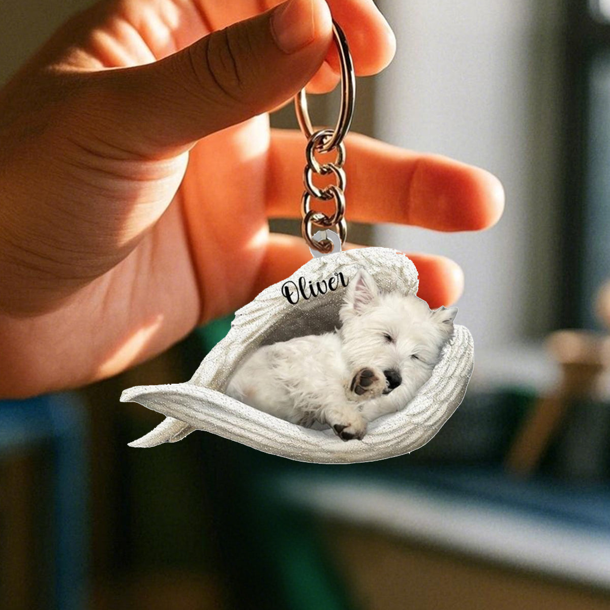 Personalized Dog Sleeping Angel Keychain - Memorial Gift Idea For Dog Loss