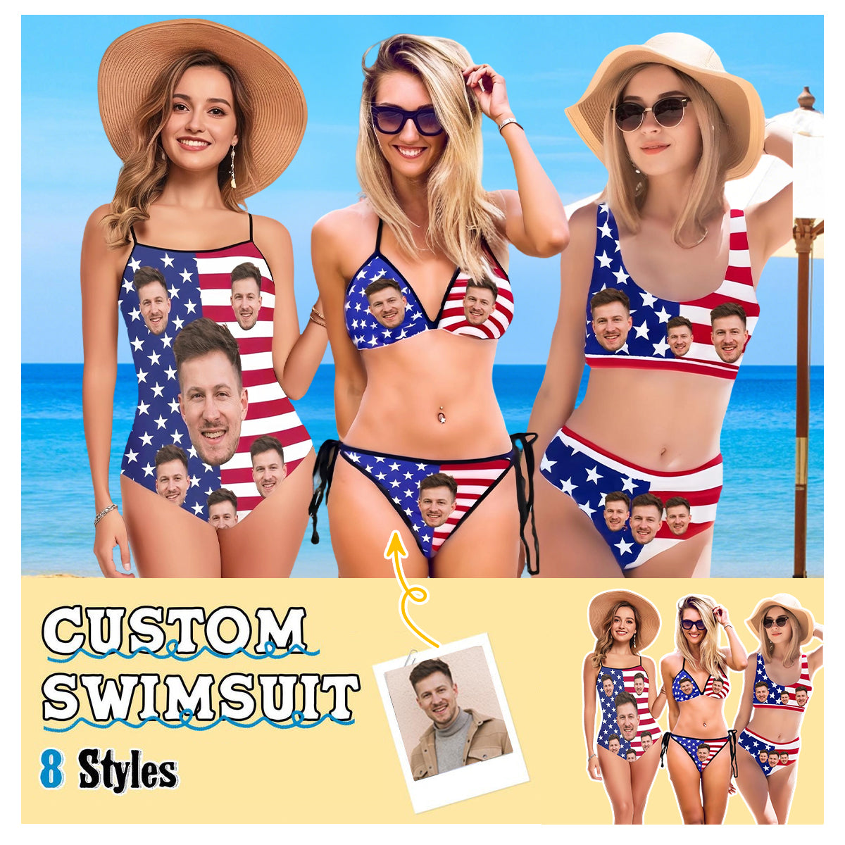 Personalized Flag Swimsuit-Independence Day Suits-Gift for Wife Mom