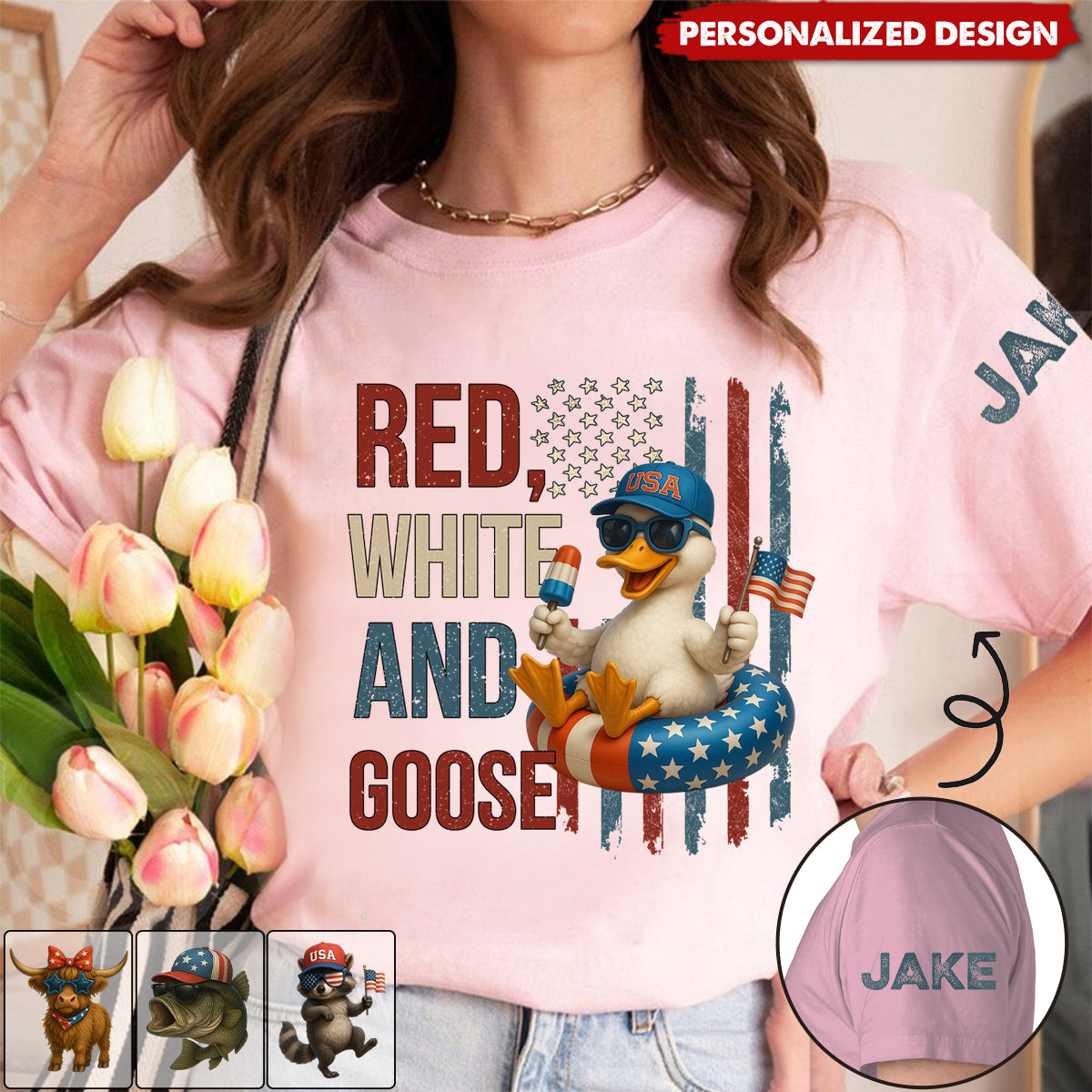 Red White And Animal Patriotic - Personalized Unisex T-Shirt
