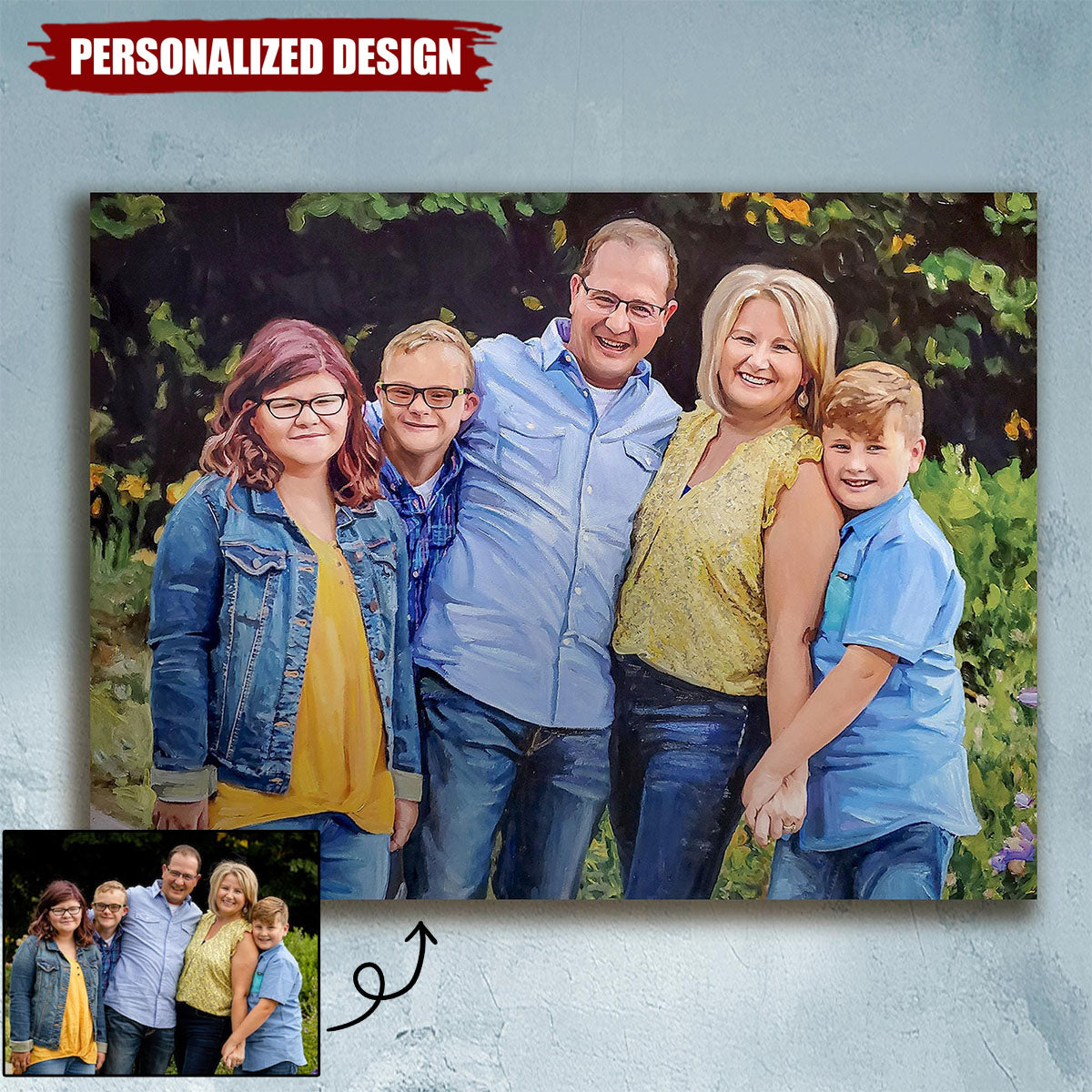Personalized Family Canvas Oil Painting,Hand Painted Family Portrait On Canvas-Family Gift
