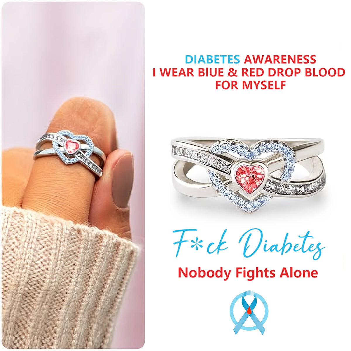 November 14th World Diabetes Day-Blue & Red Drop Blood Infinite Love Ring