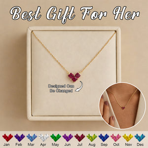 Personalised Dainty Heart Birthstone Necklace-Gift for Her