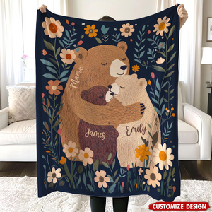 Personalized Mama Bear Flower Blanket - Gift for Mom Grandma