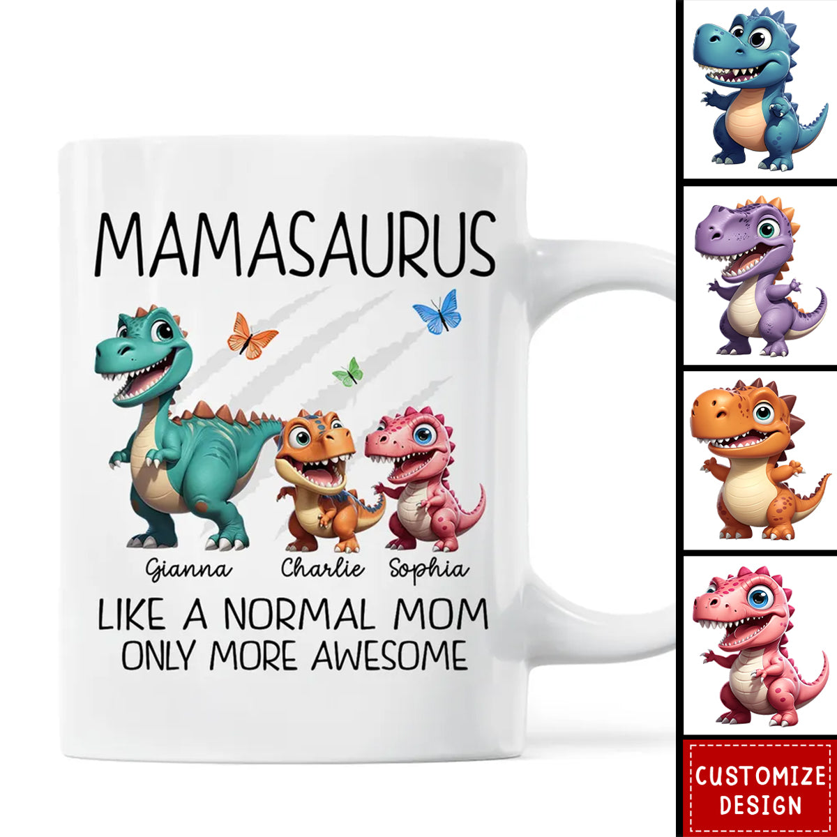 Grandmasaurus Cute 3D Effect Dinosaurs Personalized Mug - Gift For Mom,Grandma