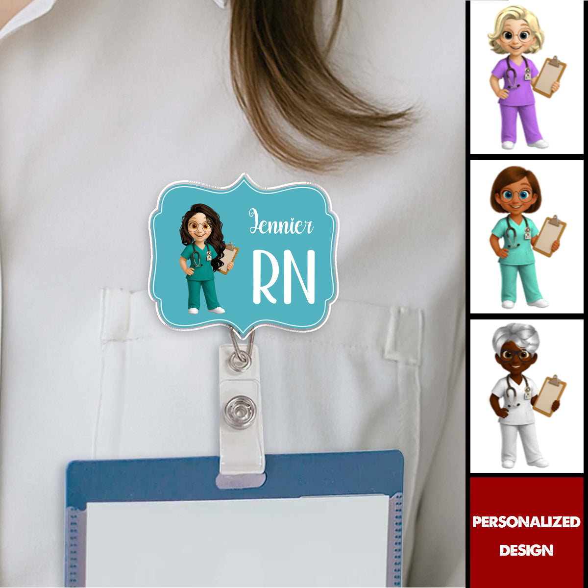 Custom Cheerful Cartoon Nurse Badge Reel-Gift For Nurses and Healthcare Workers