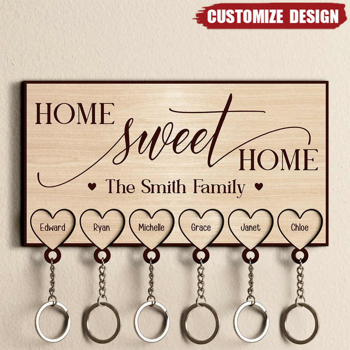 Family Custom Name Home Sweet Home - Personalized Key Holder