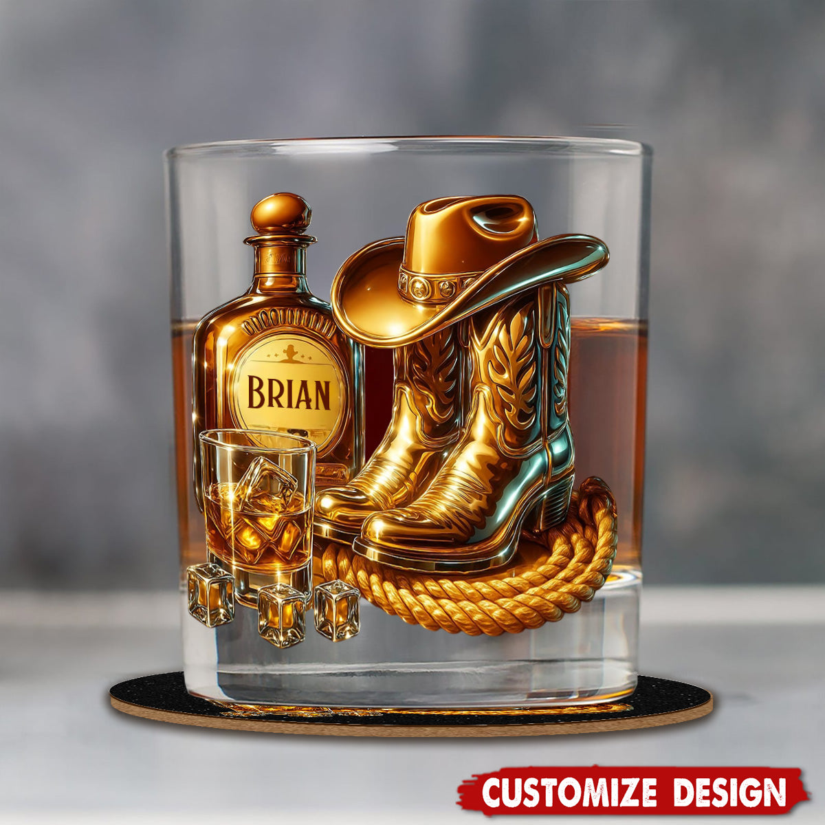 Cowboy Boots Hat - Personalized Whisky Whiskey Glass