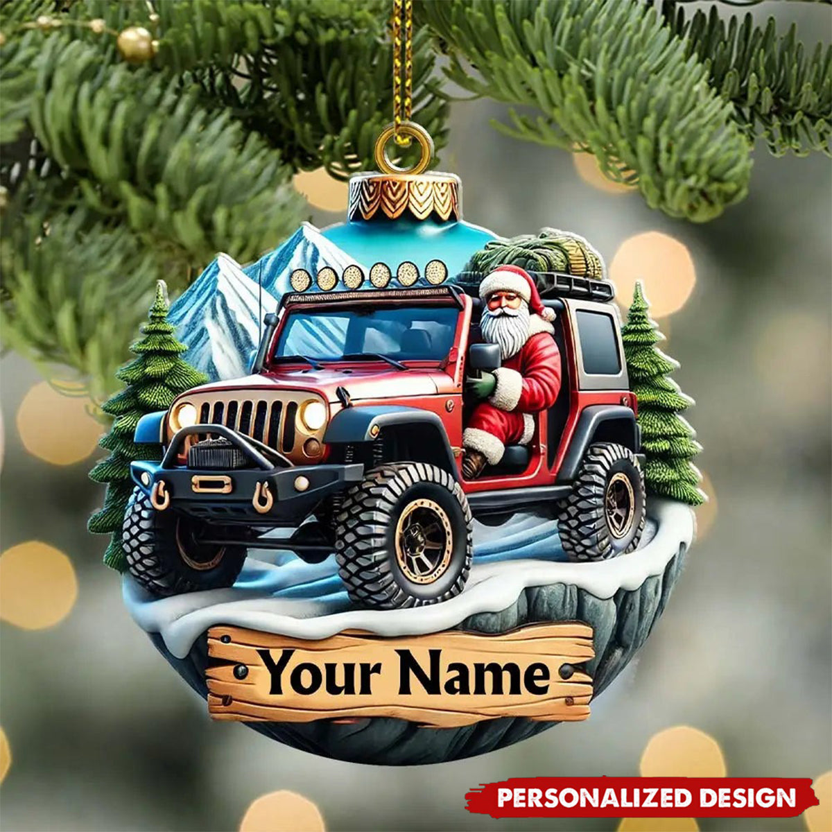 Custom Name Santa Ride Ornament, Santa Christmas Gift