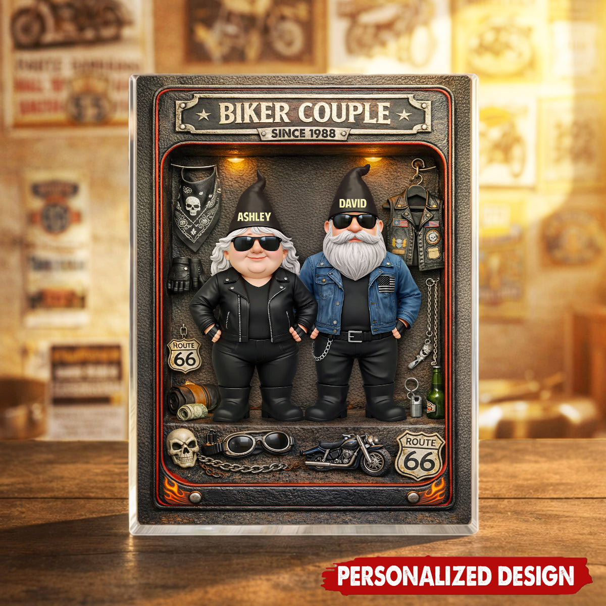 Personalized Biker Couple Acrylic Block Plaque - Anniversary, Valentine's Day Gift, Gift For Him, Gift For Her