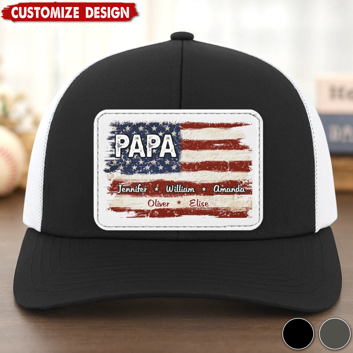 Family First Always - Personalized Leather Patch Mesh Cap - Gift For Dad, Grandpa