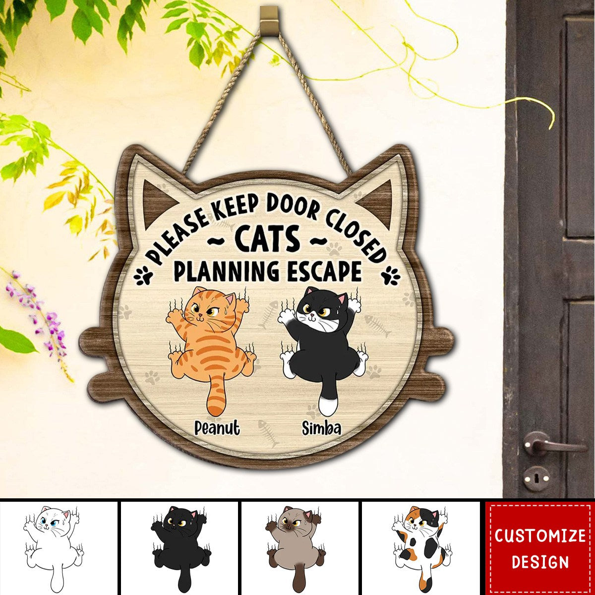 Escaping Cat Sign Funny Cats Planning Escape Personalized Wood Sign - roadsir
