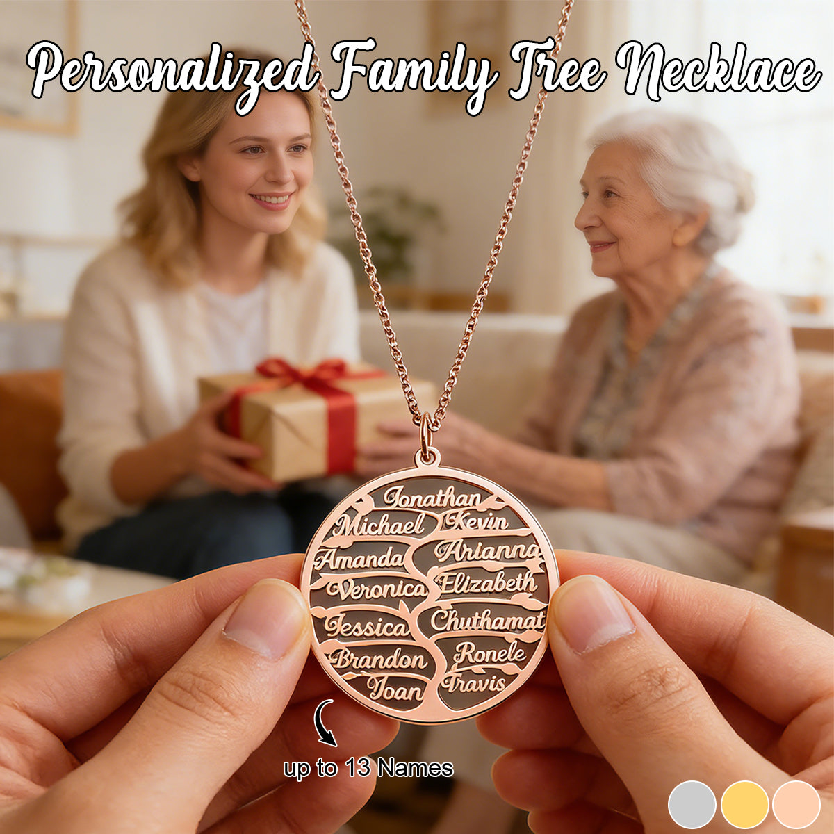 Personalized Family Tree Necklace-Gift for Mom Grandma