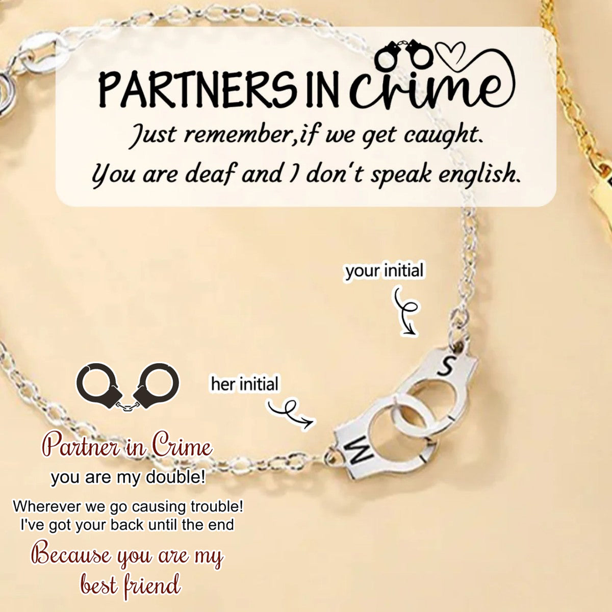 Personalized Handcuff Interlocking Infinity Double Initials Bracelet