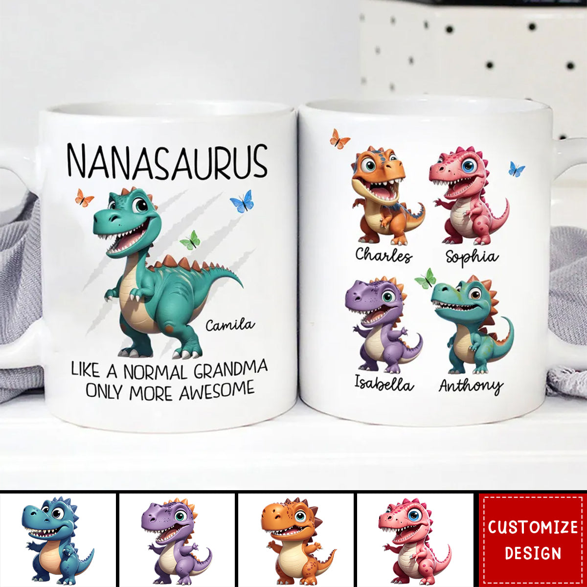 Grandmasaurus Cute 3D Effect Dinosaurs Personalized Mug - Gift For Mom,Grandma